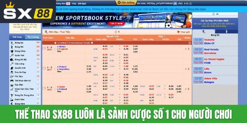 Thể thao SX88 luôn là sảnh cược số 1 cho người chơi
